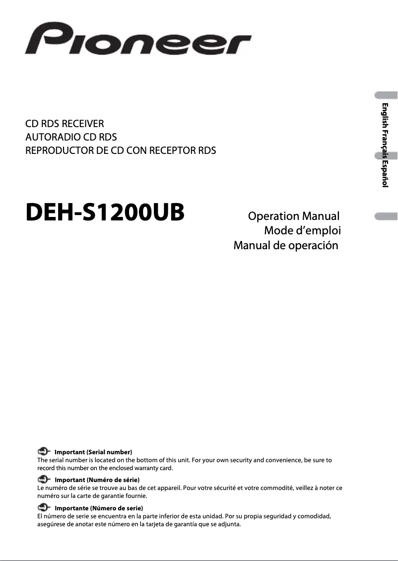 Page n°1 - Manuel utilisateur Pioneer DEH-S1200UB