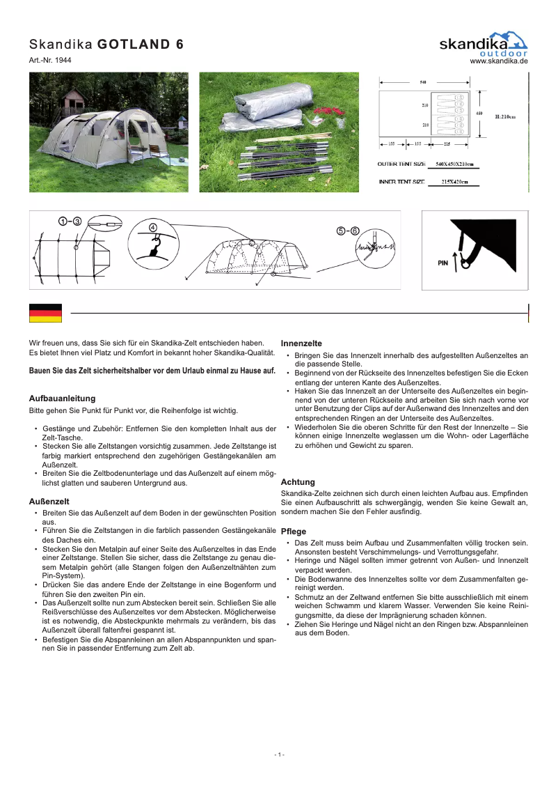 Página 1 del manual Manual de usuario Skandika Gotland 6