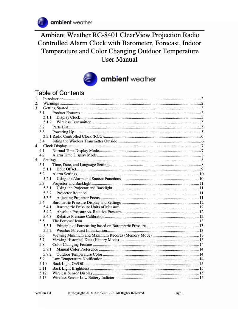 Image de la première page du manuel de l'appareil RC-8401