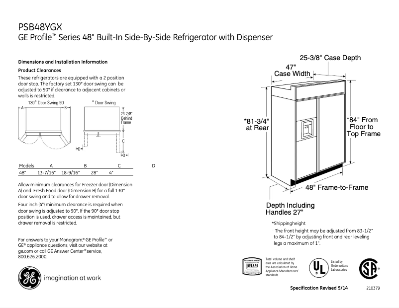 Page n°1 - Fiche technique GE PSB48YGXSV