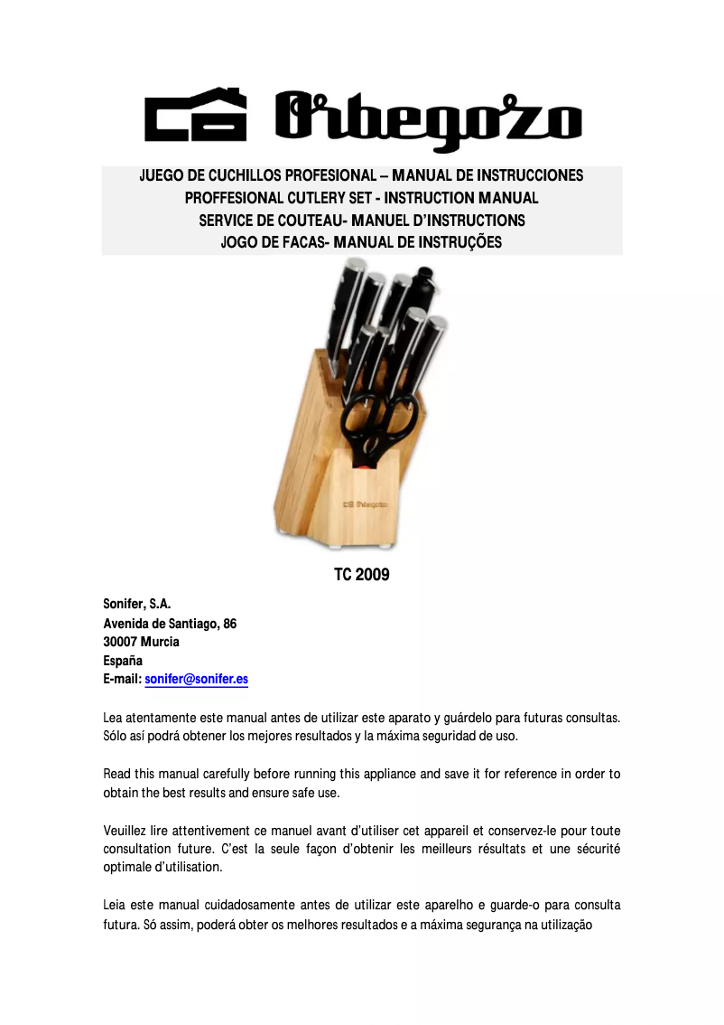 Page 1 de la notice Manuel utilisateur Orbegozo TC 2009