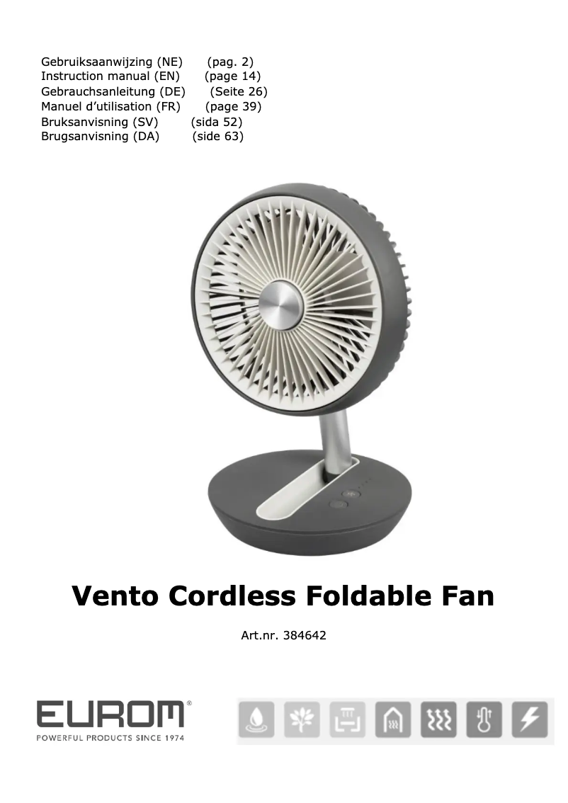 Page 1 de la notice Manuel utilisateur Eurom Vento Cordless