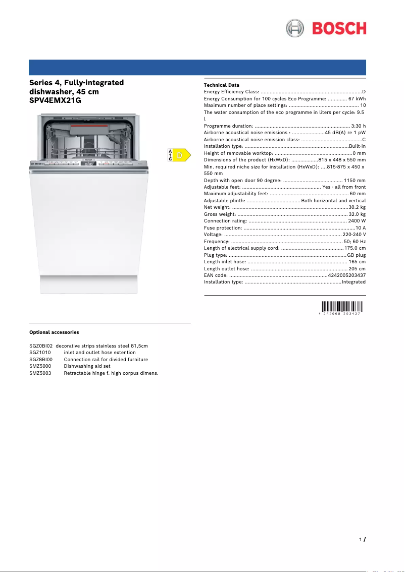 Image de la première page du manuel de l'appareil SPV4EMX21G