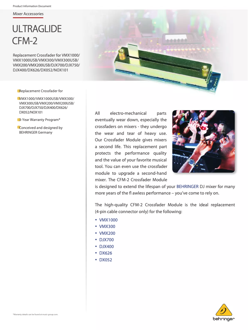 Page 1 de la notice Fiche technique Behringer CFM-2