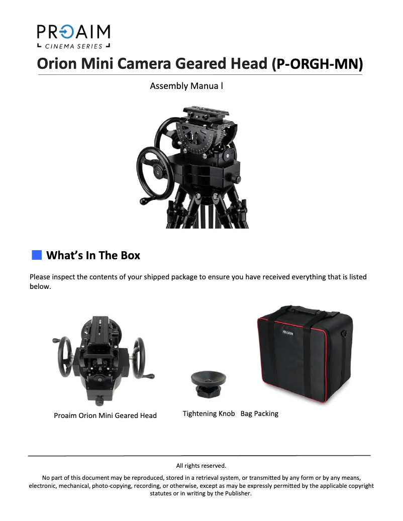 Page 1 de la notice Manuel utilisateur Proaim P-ORGH-MN