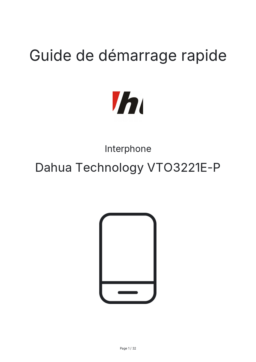 Image de la première page du manuel de l'appareil VTO3221E-P