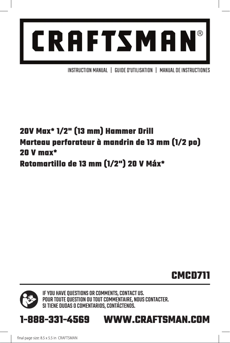 Page 1 de la notice Manuel utilisateur Craftsman CMCD711C2