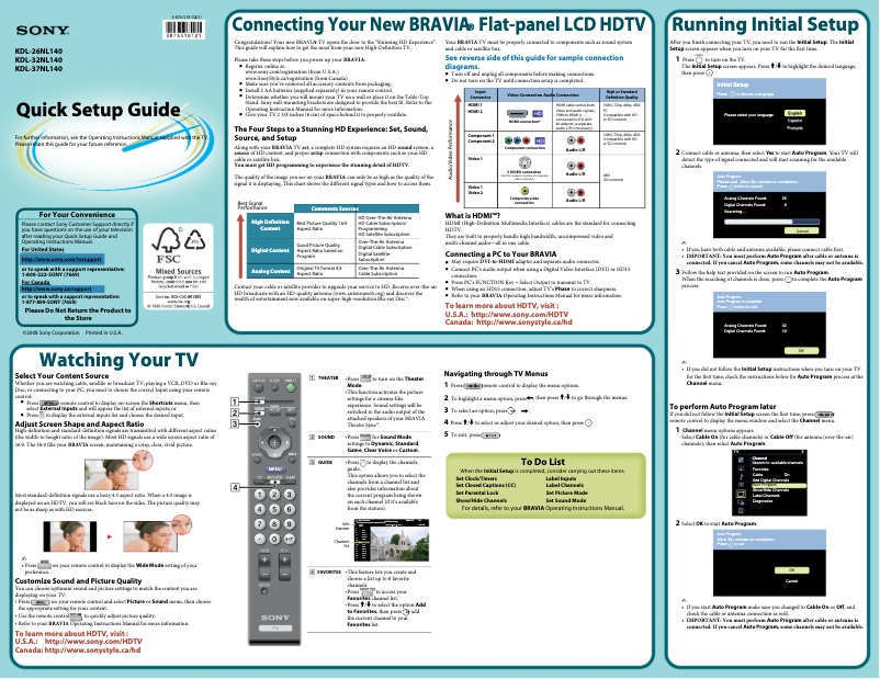 Page n°1 - Guide d'installation Sony Bravia KDL-26NL140