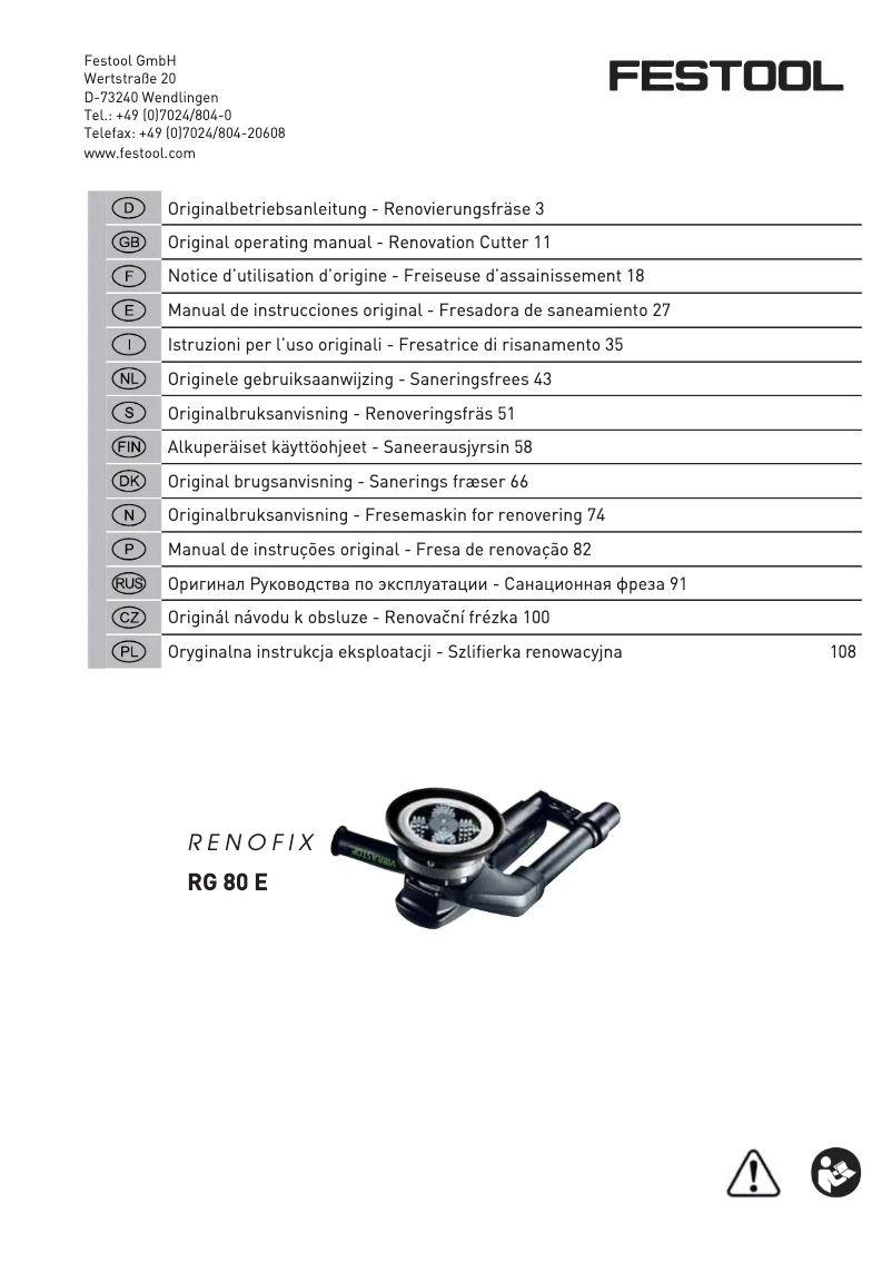 Page 1 de la notice Manuel utilisateur Festool RENOFIX RG 80