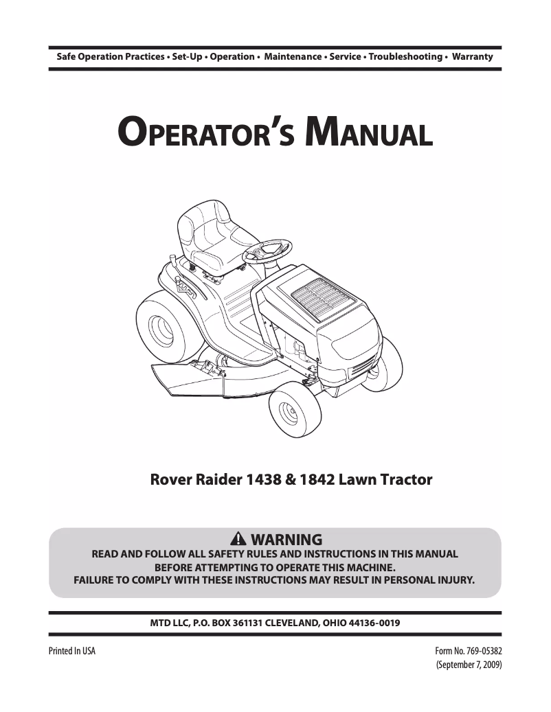 Page 1 de la notice Manuel utilisateur Rover Raider 420/38