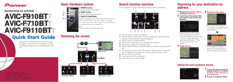 Page 1 de la notice Manuel utilisateur Pioneer AVIC-F9110BT