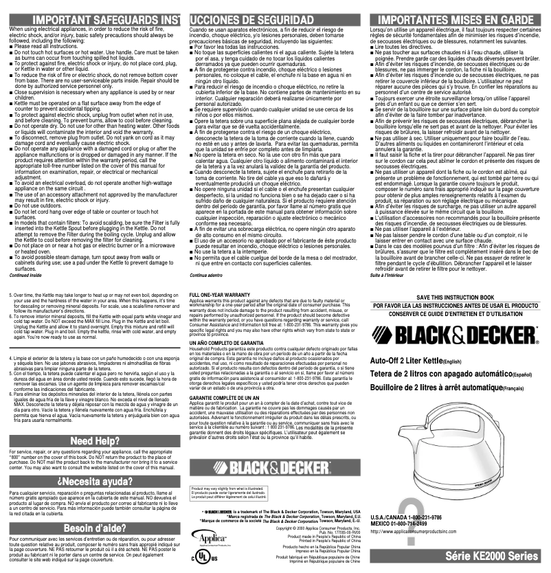 Page 1 de la notice Manuel utilisateur Black & Decker KE2000