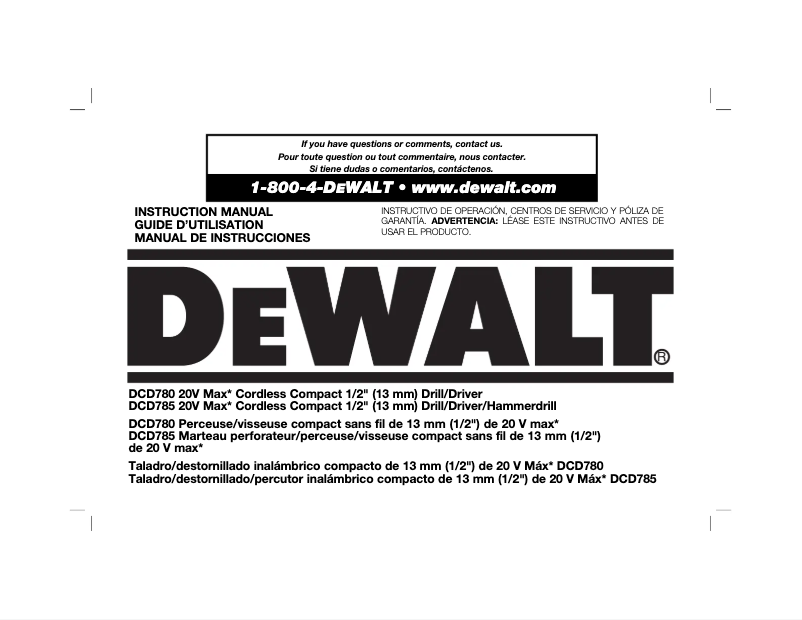 Page n°1 - Manuel utilisateur DeWalt DCD780