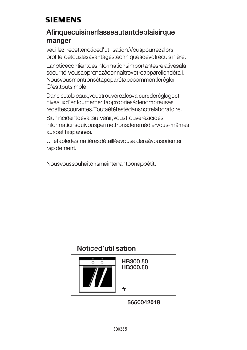 Page 1 de la notice Mode d'emploi Siemens HB300550