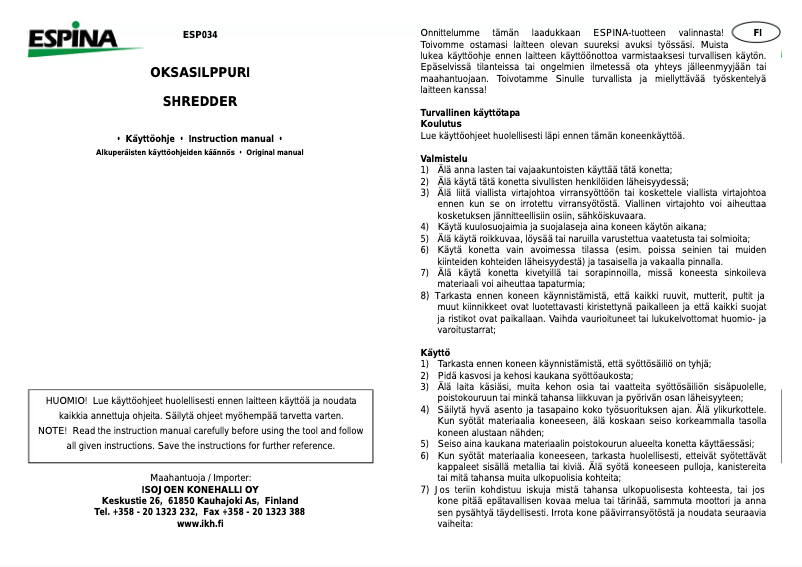 Page n°1 - Manuel utilisateur Espina ESP034