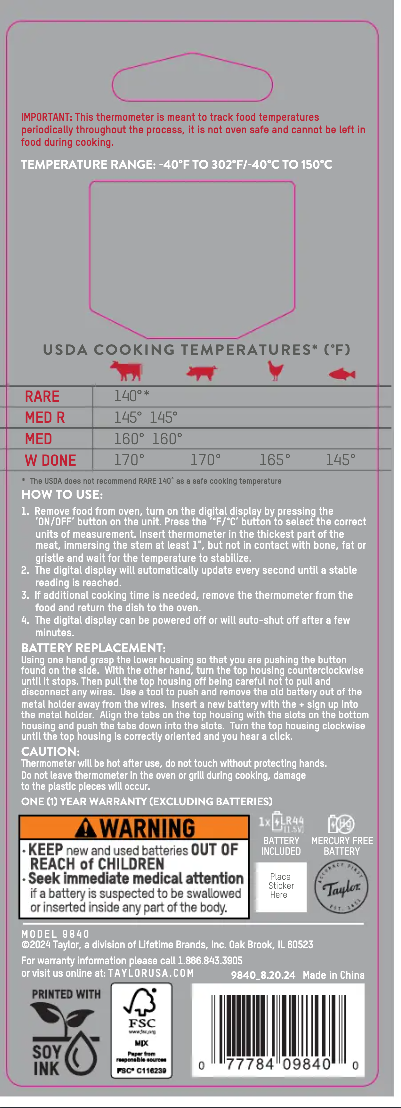 Página 1 del manual Manual de usuario Taylor 9840