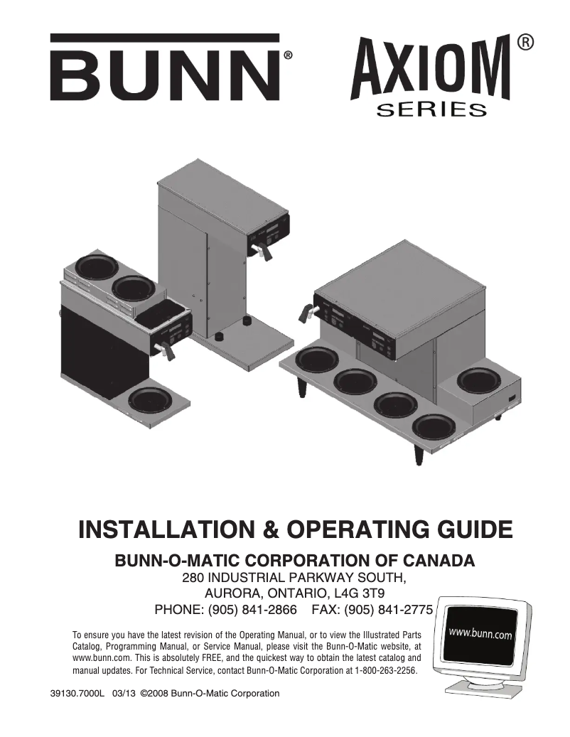 Page 1 de la notice Guide d'installation Bunn Axiom