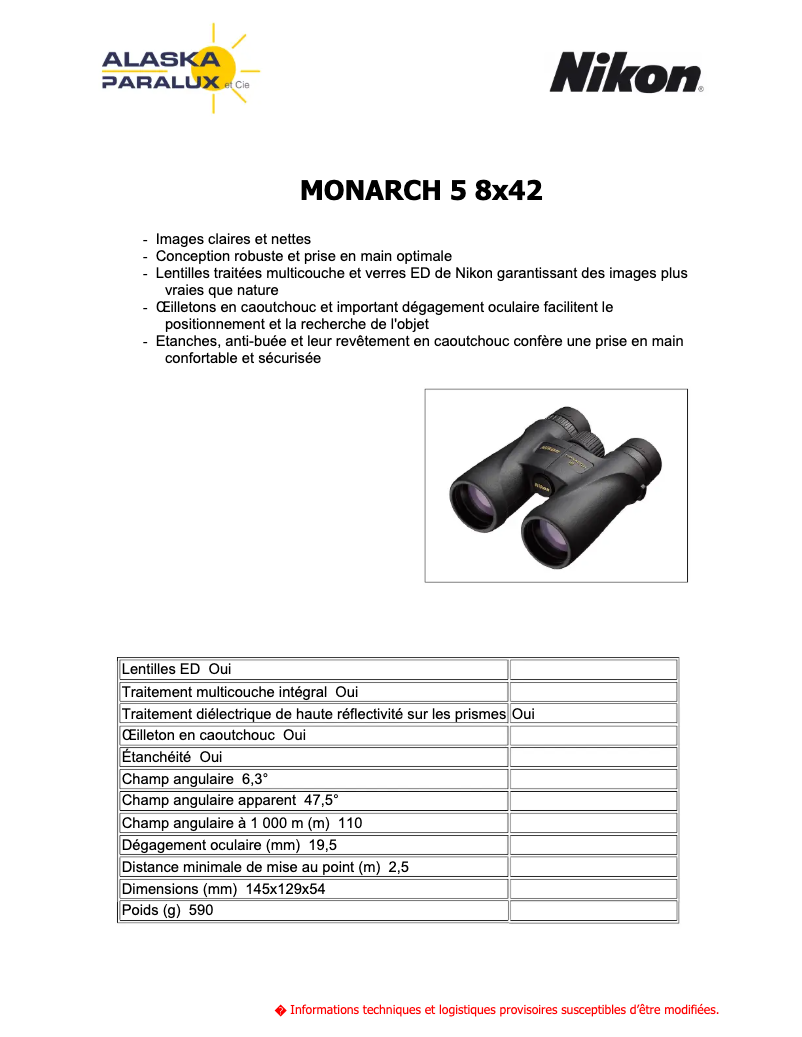 Image de la première page du manuel de l'appareil Monarch M5 8x42