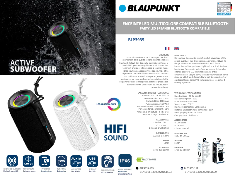 Image de la première page du manuel de l'appareil BLP3935