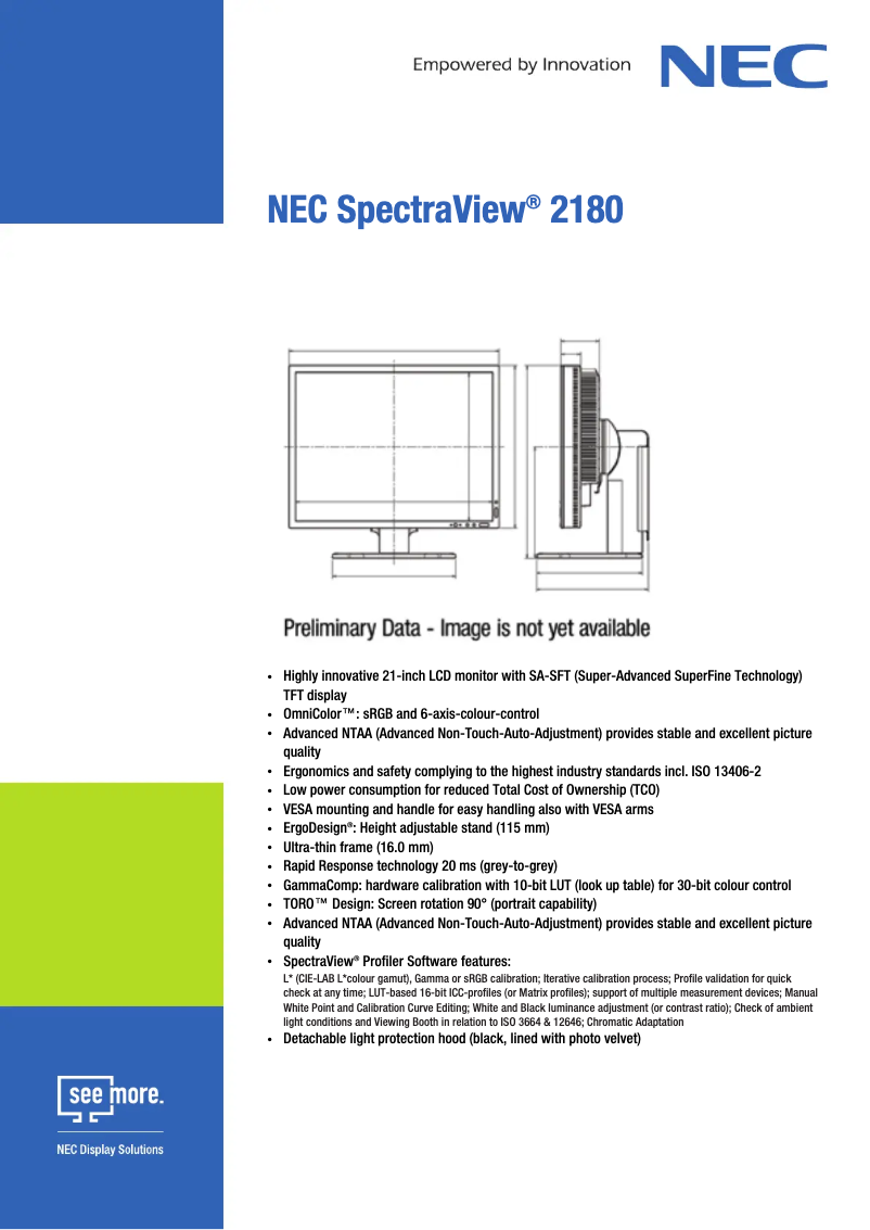 Image de la première page du manuel de l'appareil SpectraView LCD2180