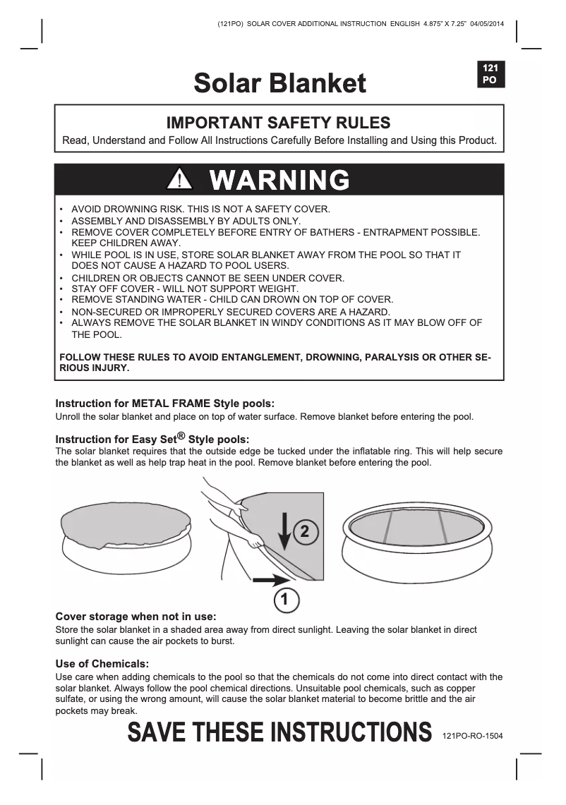 Image de la première page du manuel de l'appareil Solar Blanket