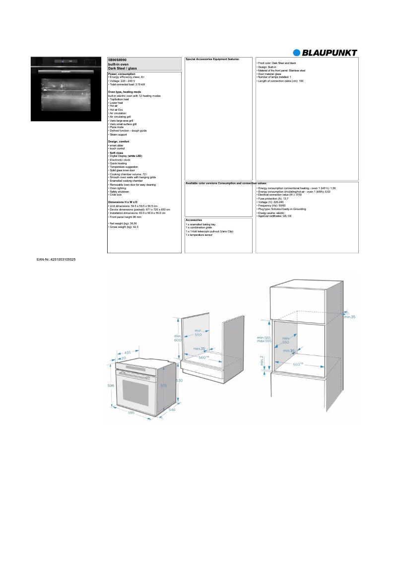 Page n°1 - Fiche technique Blaupunkt 5B90S8990