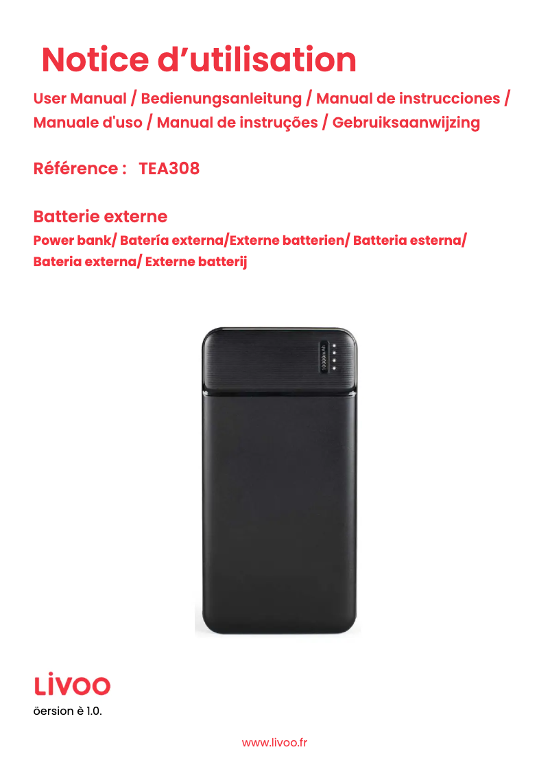 Page 1 de la notice Manuel utilisateur Livoo TEA308