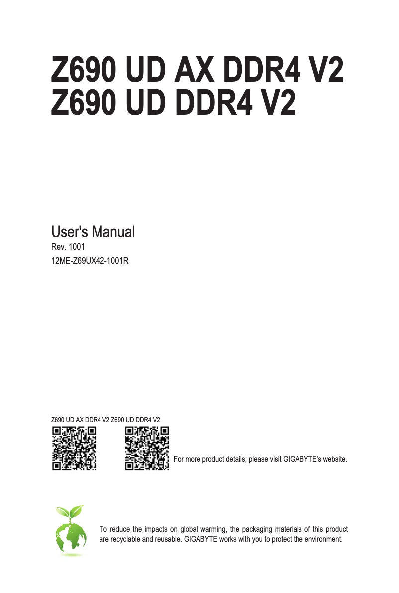 Page 1 de la notice Manuel utilisateur Gigabyte Z690 UD AX DDR4 V2