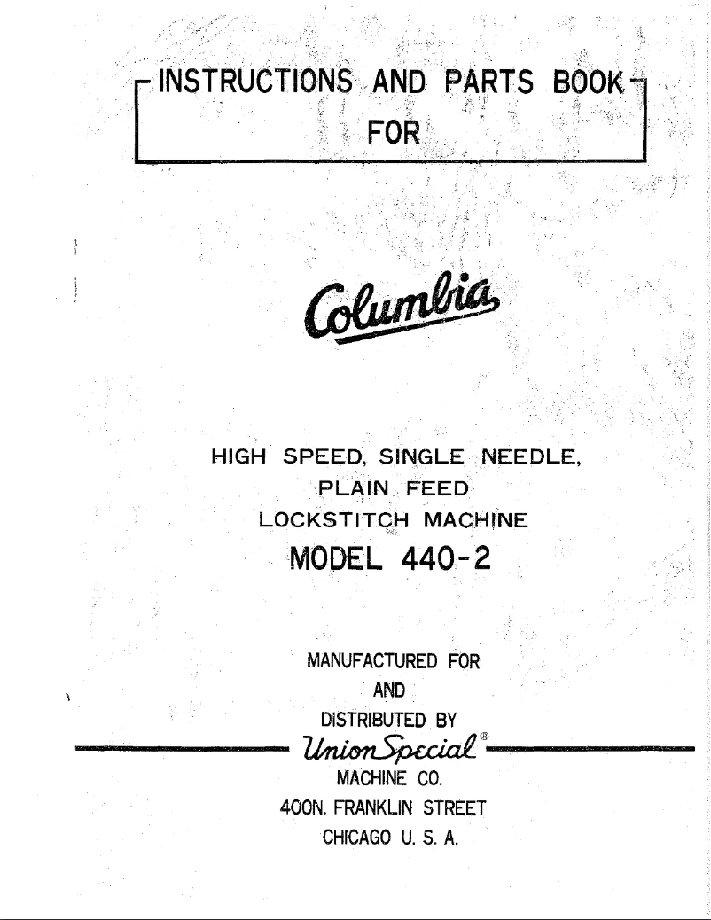 Page 1 de la notice Manuel utilisateur Union Special Columbia 440-2