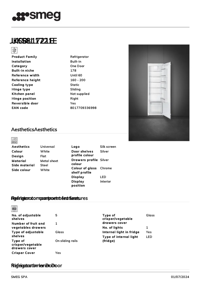 Page n°1 - Fiche technique Smeg UKS8L1721E