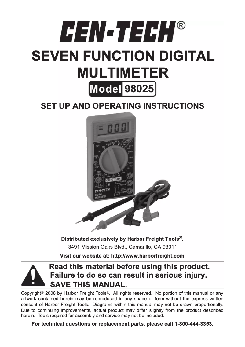 Image de la première page du manuel de l'appareil 98025