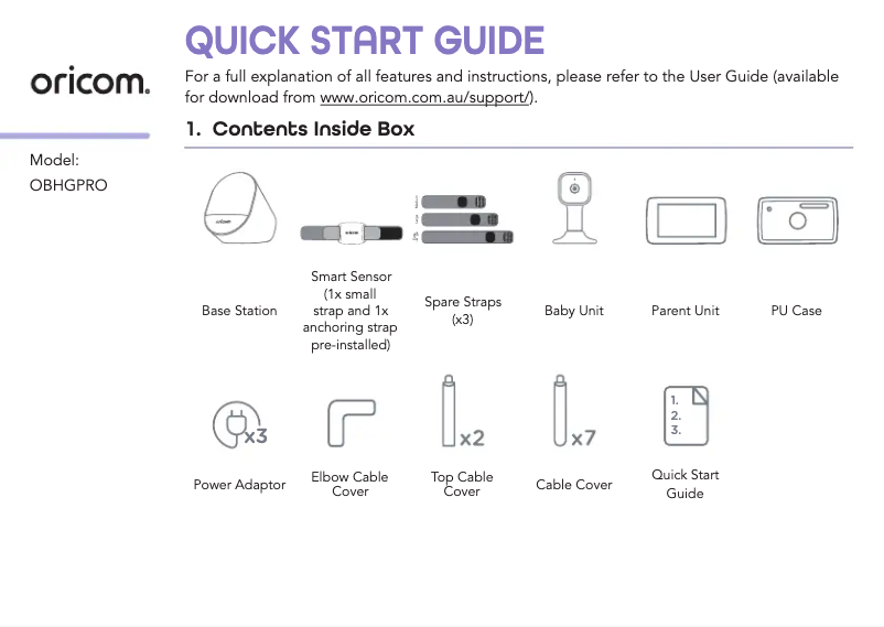 Page 1 de la notice Guide de démarrage rapide Oricom OBHGPRO