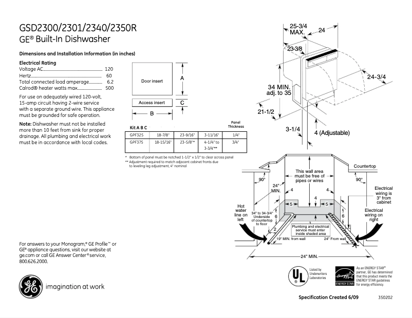 Page 1 de la notice Fiche technique GE GSD2300RBB
