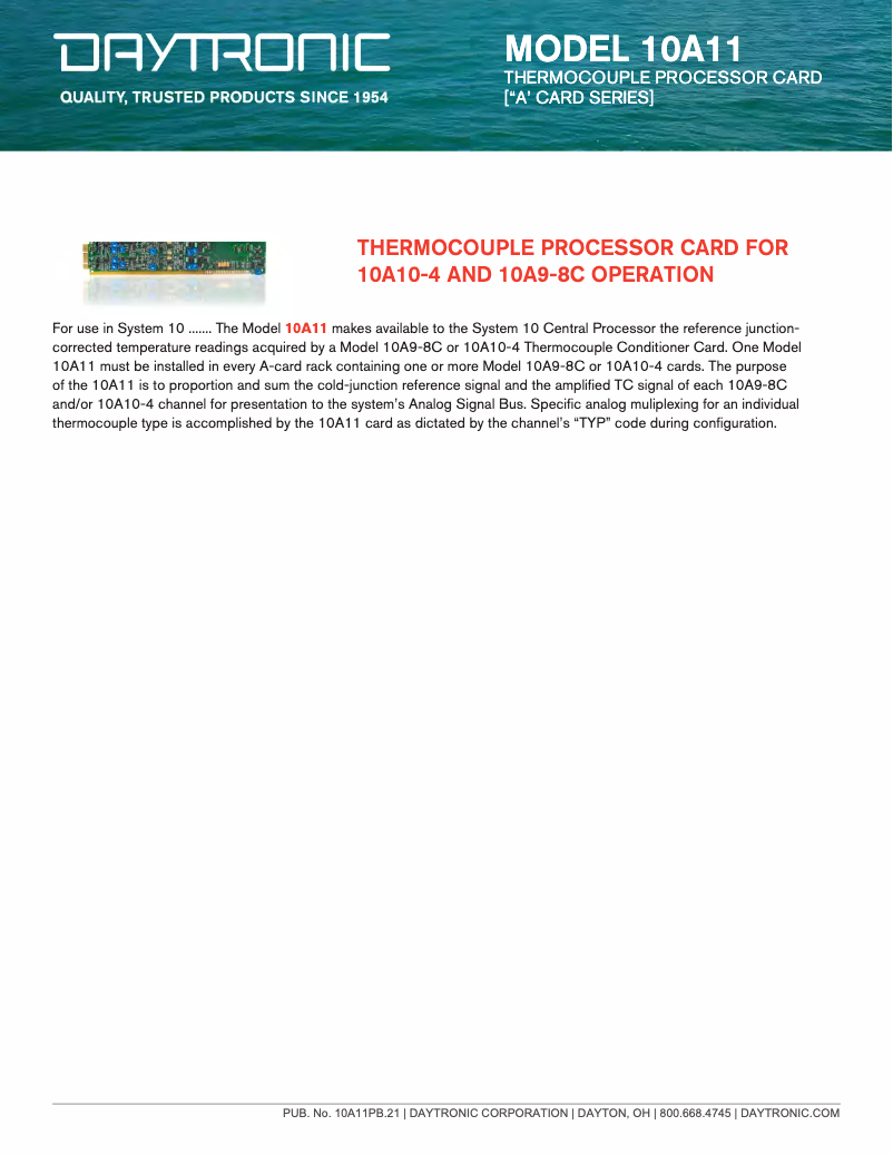 Page 1 de la notice Fiche technique Daytronic 10A11