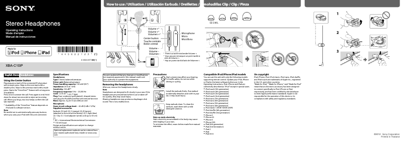Page n°1 - Manuel utilisateur Sony XBA-C10iP