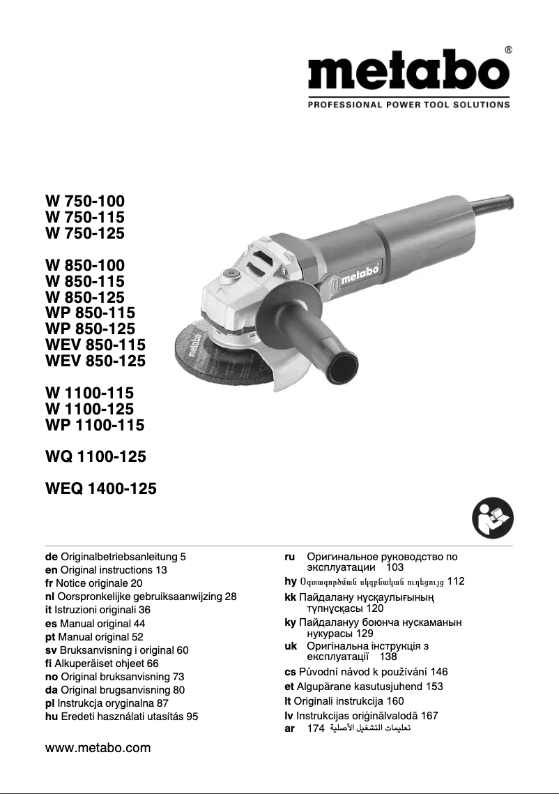 Page 1 de la notice Manuel utilisateur Metabo W 750-125 SET