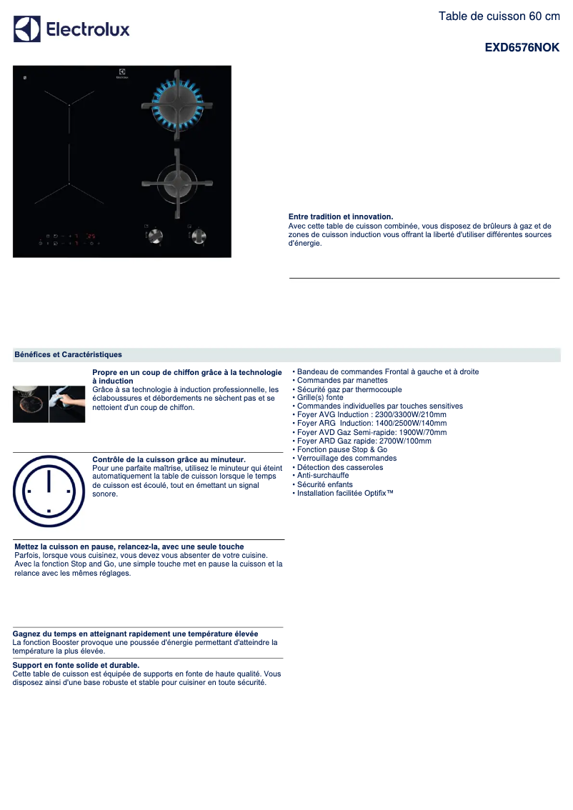 Page 1 de la notice Fiche technique Electrolux EXD6576NOK