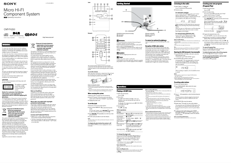 Page n°1 - Manuel utilisateur Sony CMT-FX250