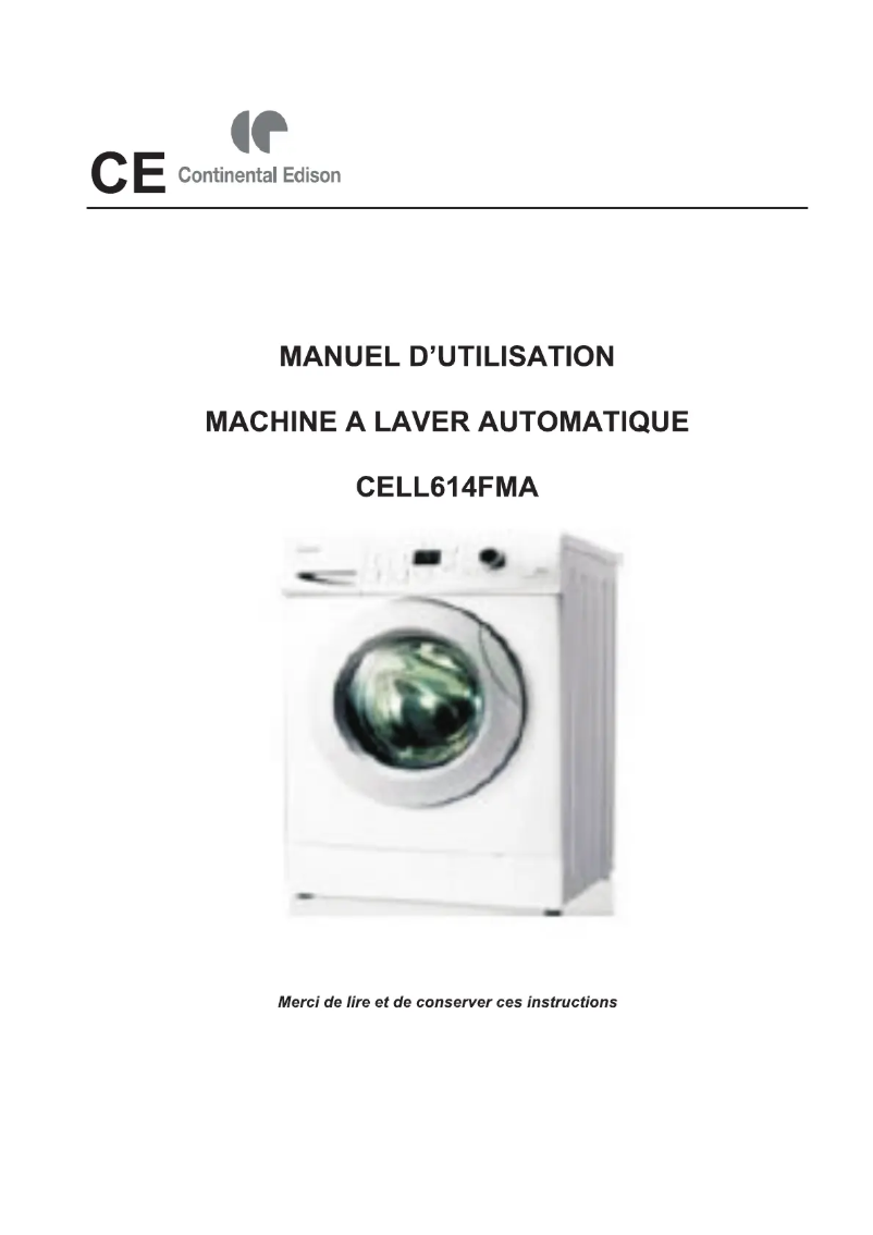 Page 1 de la notice Manuel utilisateur Continental Edison CELL614FMA
