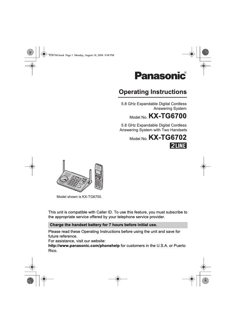 Page n°1 - Manuel utilisateur Panasonic KX-TG6700