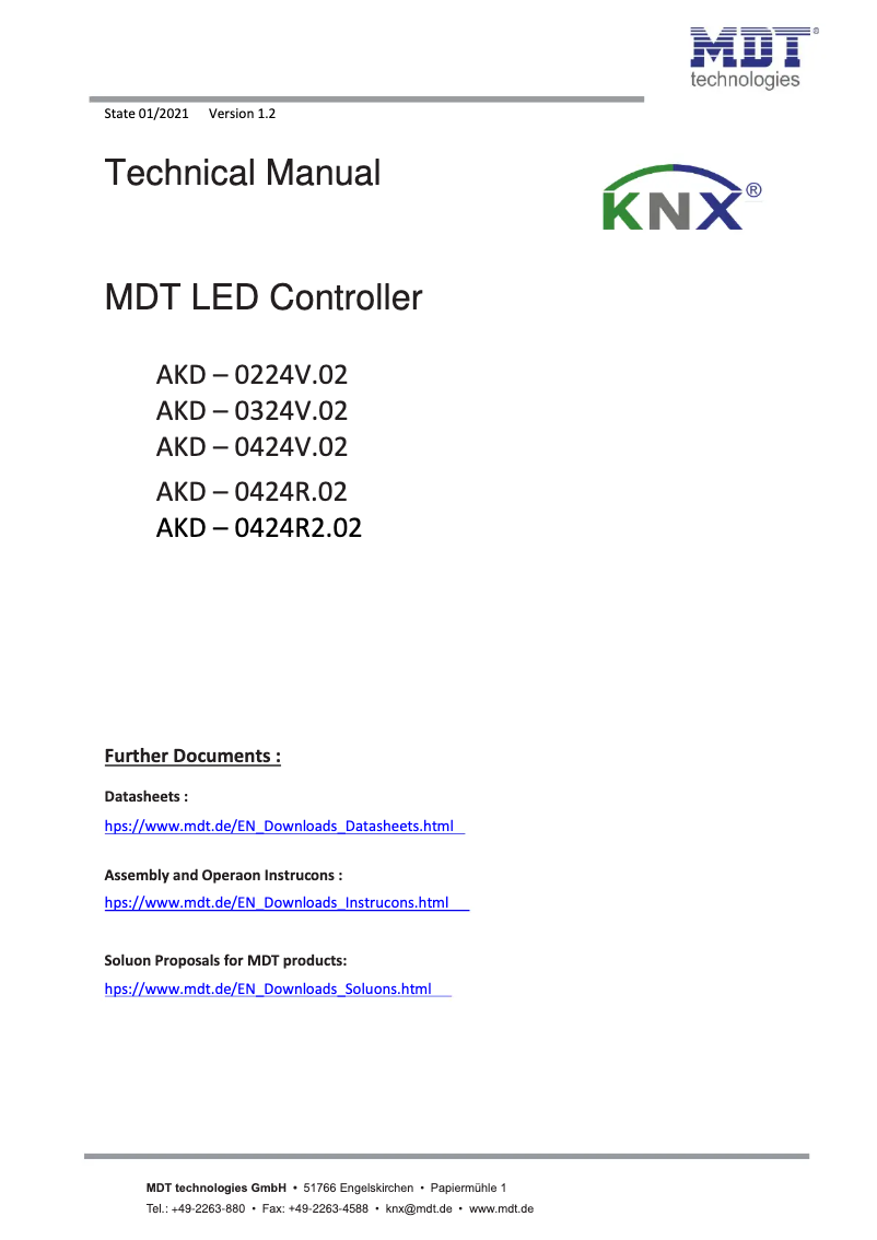 Page 1 de la notice Manuel utilisateur MDT AKD-0424R2.02