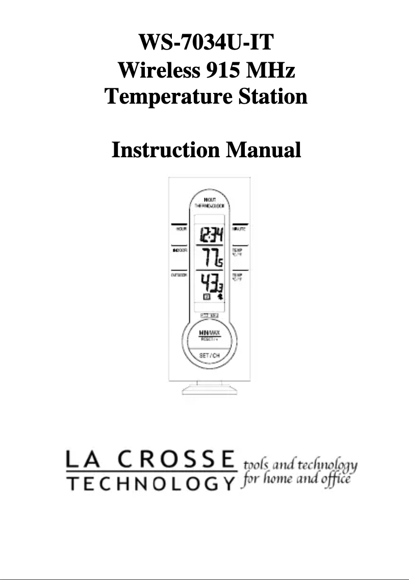 Page n°1 - Manuel utilisateur La Crosse Technology WS-7034U-IT