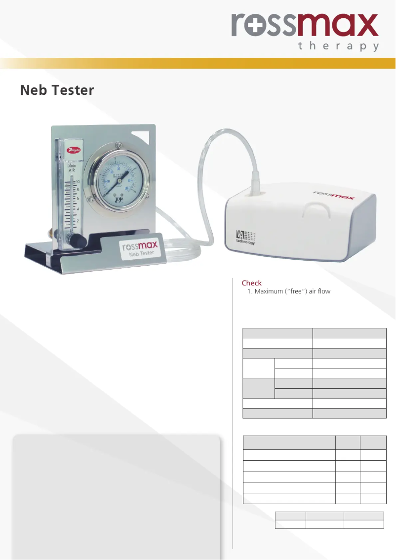 Page 1 de la notice Brochure Rossmax Neb Tester