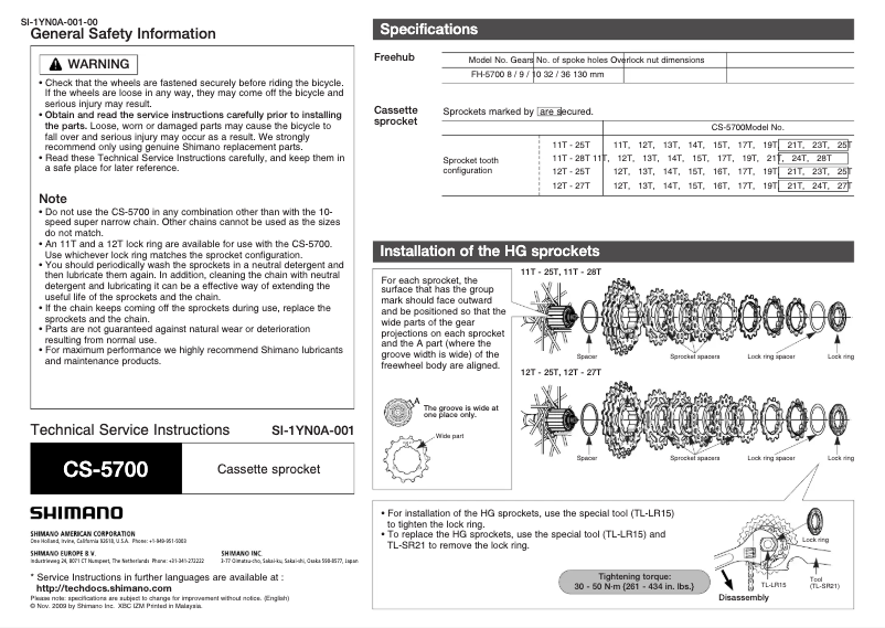 Página 1 del manual Manual de usuario Shimano CS-5700