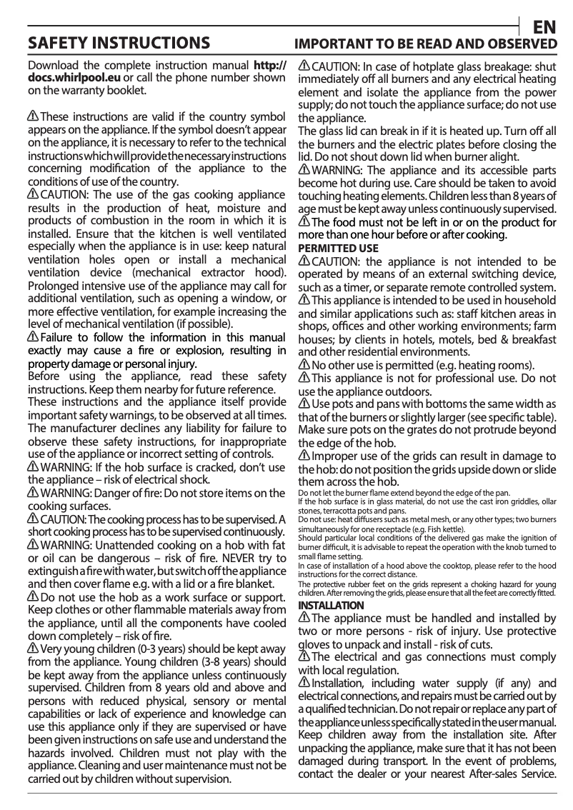 Page 1 de la notice Manuel utilisateur Whirlpool GMT 6422 OW