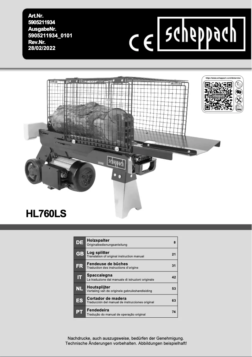 Page 1 de la notice Manuel utilisateur Scheppach HL760LS