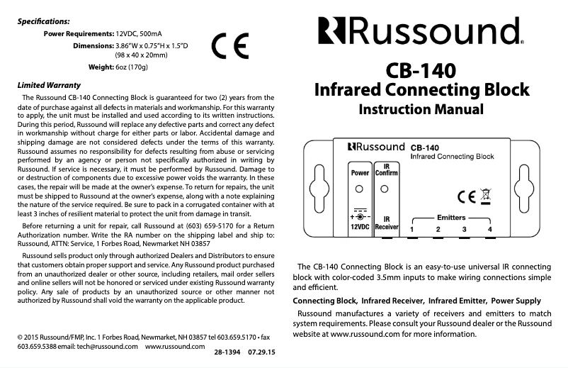Page 1 de la notice Manuel utilisateur Russound CB-140