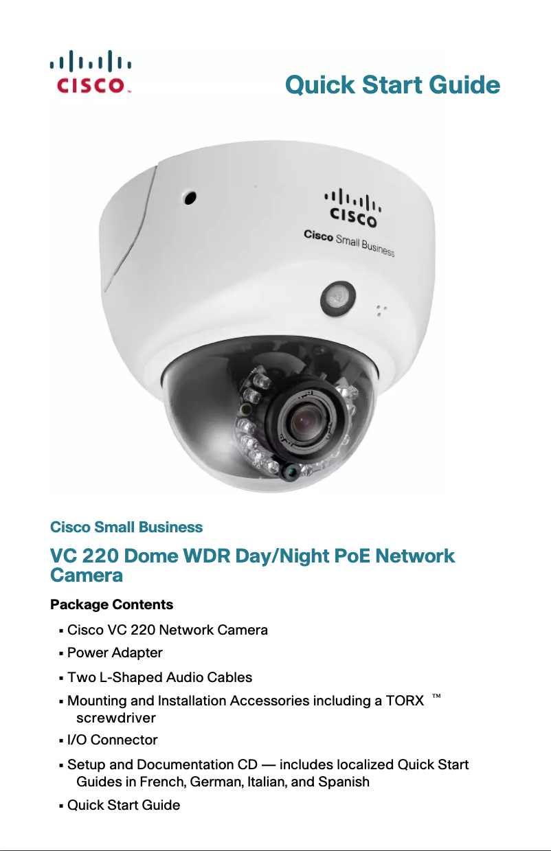 Page n°1 - Manuel utilisateur Cisco VC220 Dome