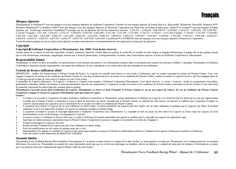 Page n°1 - Manuel utilisateur Thrustmaster Force Feedback