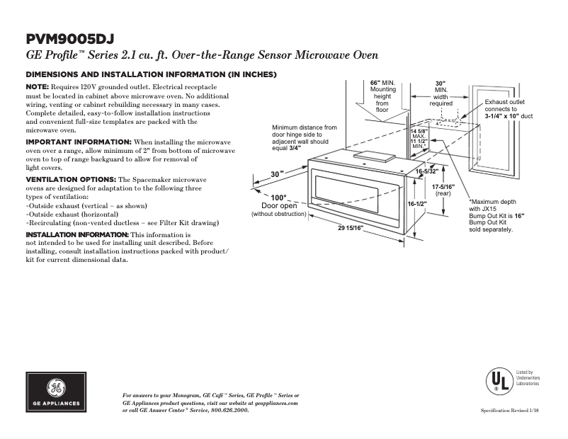 Page 1 de la notice Fiche technique GE Profile PVM9005DJBB